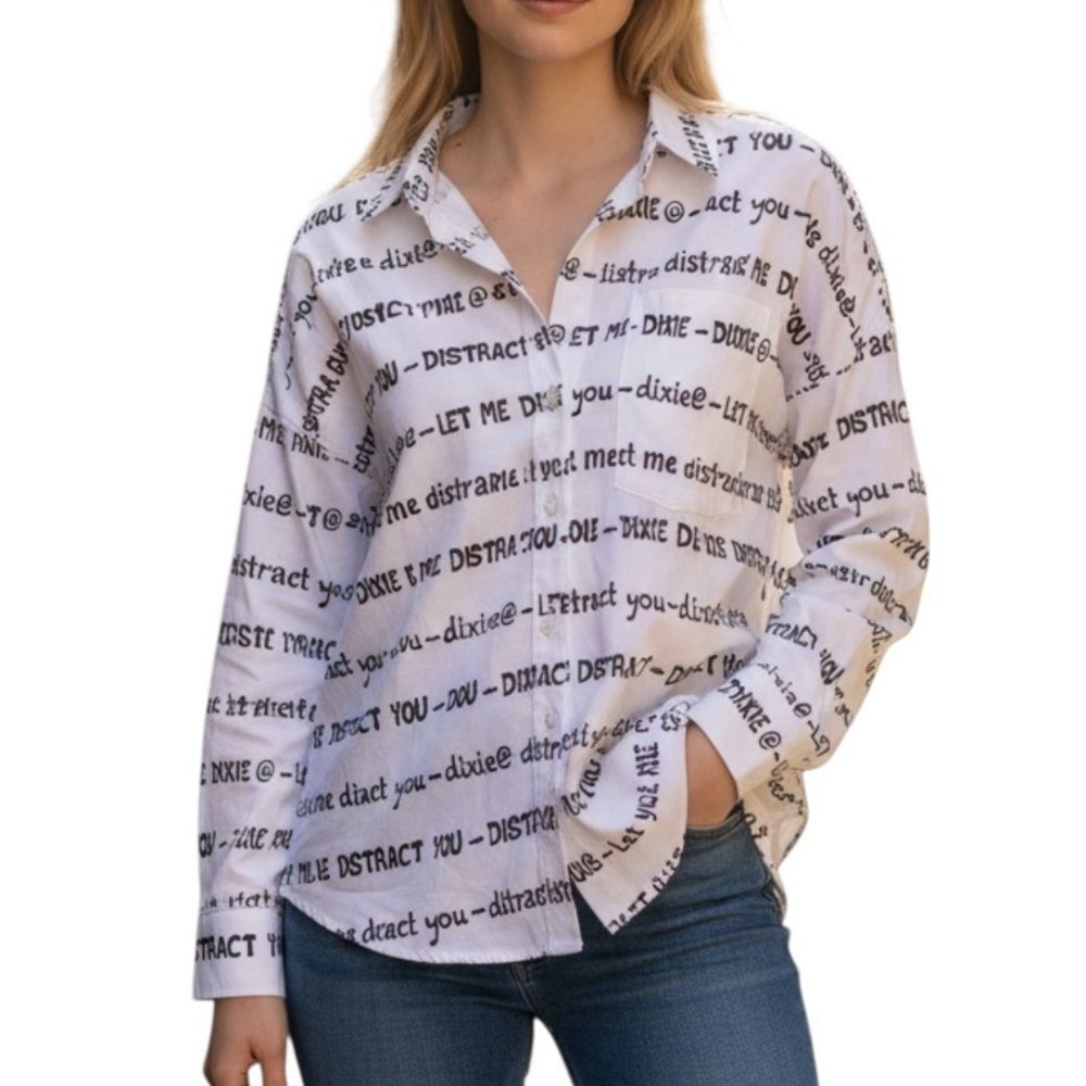 Dixie Black and White Oversized Printed Button Shirt(Size Small)